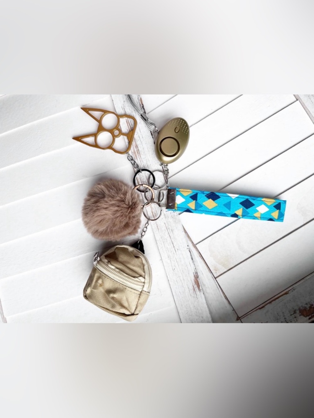 New Safety Geometric Wristlet Keychain - Blue, Yellow, Gold